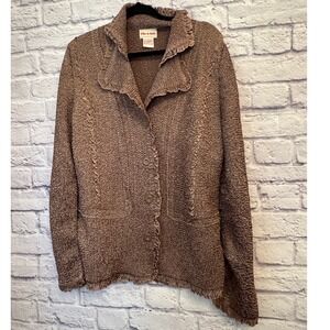 Toffee Apple Textured Jacket Ruffle Collar Brown Womens Size Large